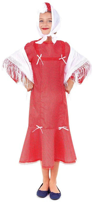 Disfraz de Chulapa Madrileña Roja con Lunares para Niña Chulapos y Chulapas Infantiles Partilandia